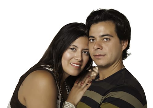 Attractive Hispanic Couple Portrait Isolated on White.