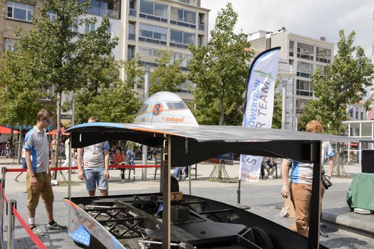 Antwerp, Belgium - August 9, 2014: The Belgian solar-powered vehicle that took part at the Antwerp exposition Solar Tour Alternative Energy for Mobility Zero Emission. On August 9, 2014. Belgium.