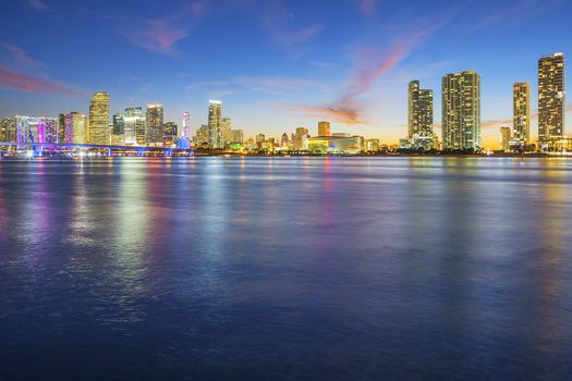 View of Miami at sunset, USA.