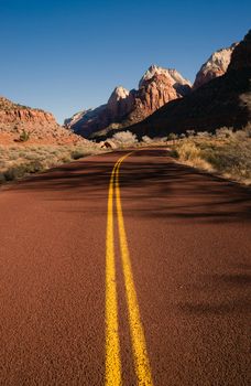 A beautiful clear day on the road in Zion National Park