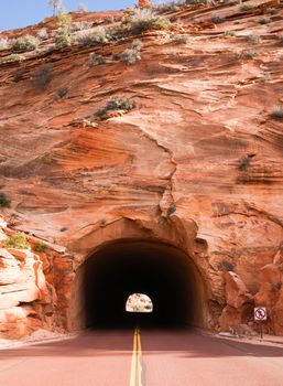 Light shows at the end of the stone tunnel