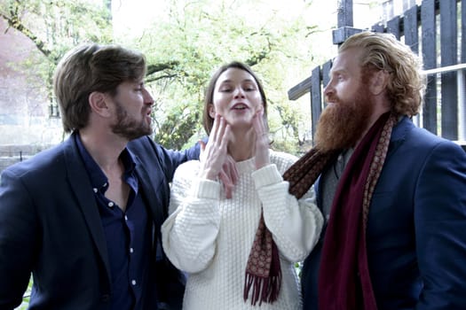 Ruben Östlund, Lisa Loven Kongsli, Kristofer Hivju under pressedag for filmen Turist.