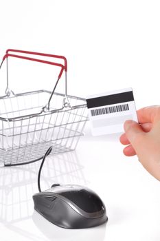 Online shopping basket concept and credit card