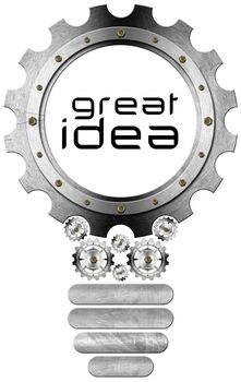 Light bulb design by cogs and gears, concept of creative great idea. Isolated on white background
