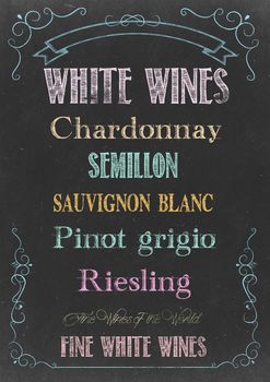 Chalkboard with "WHITE WINES  MENU" Hand Drawn in Chalks