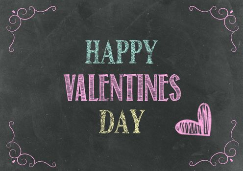 Happy Valentine's Day Hand Lettering Set On Chalkboard 
