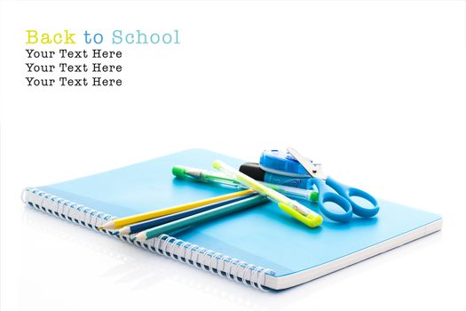 School supplies on white background, Back To School Concept