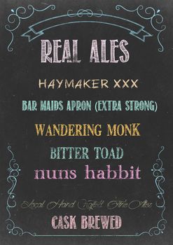 Chalkboard with "REAL ALE  MENU" Hand Drawn in Chalks