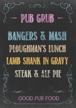 Chalkboard with "PUB GRUB MENU" Hand Drawn in Chalks