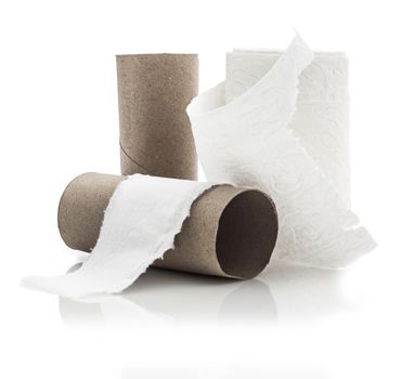 Empty toilet paper roll on white background