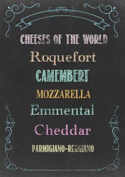 Chalkboard with "CHEESE  MENU" Hand Drawn in Chalks