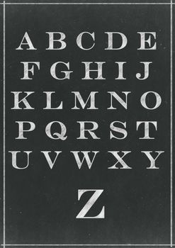 Chalk sketched  alphabet characters on a blackboard background