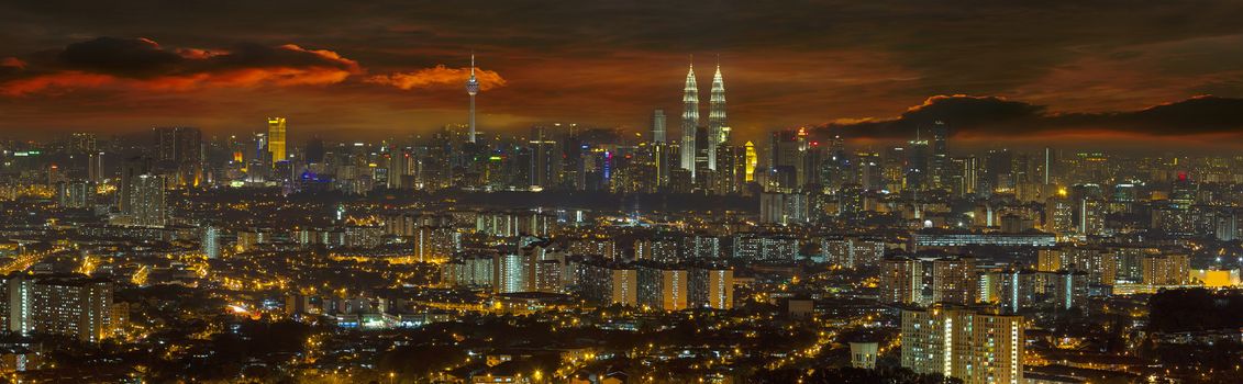 Kuala Lumpur Malaysia Cityscape Dramatic Sunset Panorama