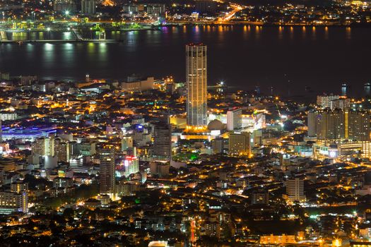 George Town Penang Malaysia Aerial Scenic view from Penang Hill with City Lights at Night