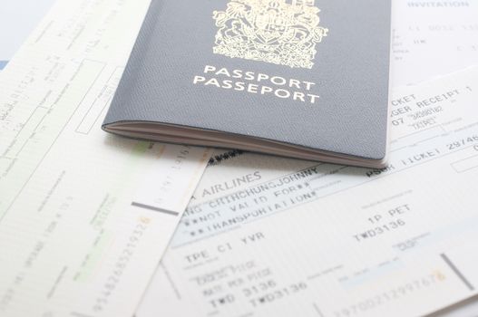 Canada passport with boarding pass on the table 