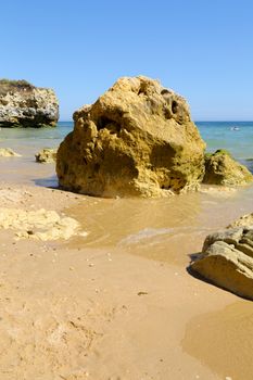 The famous rocks at the coast of Lagos in the Algarve, Portugal