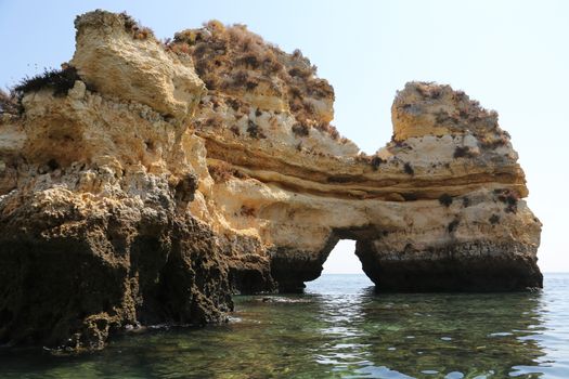 The famous rocks at the coast of Lagos in the Algarve, Portugal