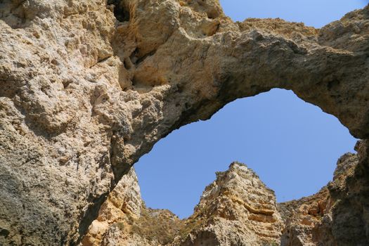 The famous rocks at the coast of Lagos in the Algarve, Portugal