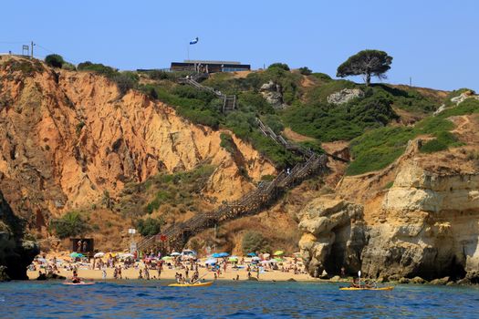 The famous rocks at the coast of Lagos in the Algarve, Portugal