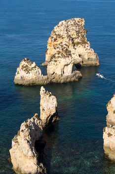 The famous rocks at the coast of Lagos in the Algarve, Portugal
