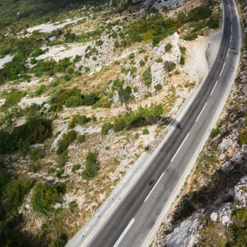 The mountain road in Montenegro. Top view