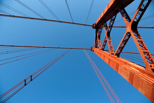 The "25 de Abril" bridge in Lisbon (Portugal) a copy of the  Golden Gate bridge.