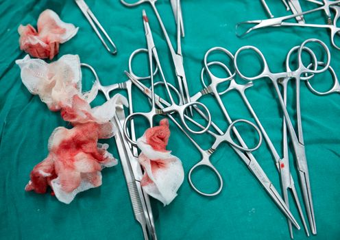 surgery equipment on table in the operating room