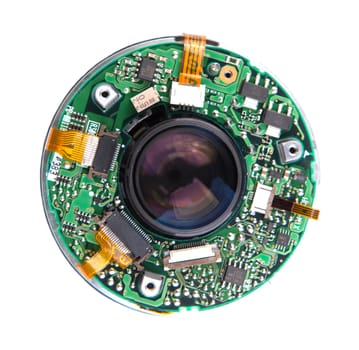 part of camra lens isolated on white background