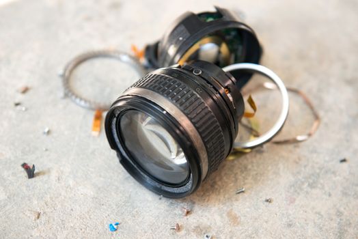 camera lens has been dropped and shattered 