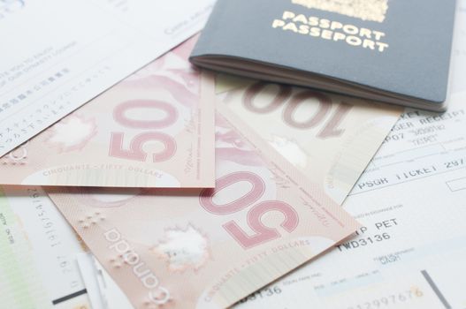 Canada passport with boarding pass on the table 