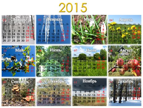 calendar for 2015 year on the background of seasonal pictures