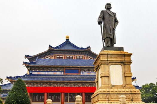 Sun Yat-Sen Memorial Guangzhou City Guangdong Province China.  Sun Yat-Sen's Memorial was constructed between 1929 to 1931 and is a memorial to the person, who inspired the Chinese revolution.  Sun Yat-Sen statue was built in 1956.