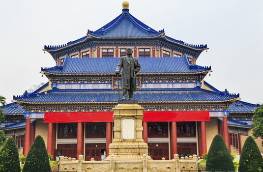 Sun Yat-Sen Memorial Guangzhou City Guangdong Province China.  Sun Yat-Sen's Memorial was constructed between 1929 to 1931 and is a memorial to the person, who inspired the Chinese revolution.  Sun Yat-Sen statue was constructed 1956.