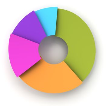 Colorful paper pie chart, 3d render, white background