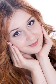 Portrait of beautiful woman looking into the camera, beautiful and youthful face