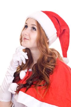 Smiling young christmas woman isolated on white background.