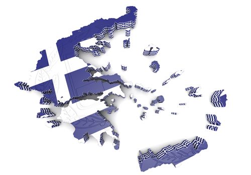 3d map illustration of Greece with flag and coat of arms