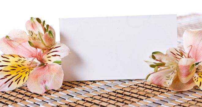 Alstroemeria flowers with a white card for a message.