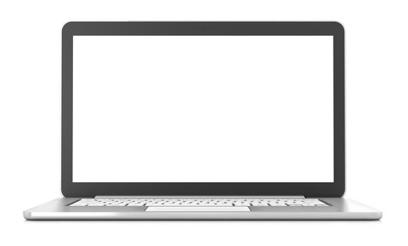 Laptop with blank screen, 3d render, white background