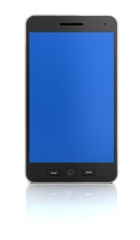 Front view of a smartphone with blank screen, 3d render, white background