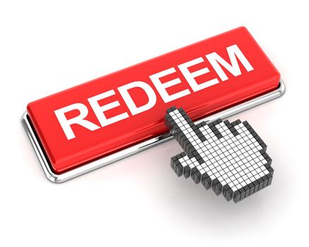 Clicking a redeem button, 3d render, white background