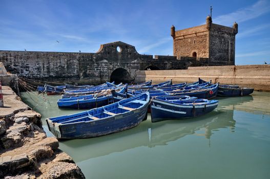 Blue boats of Essaouira in Morocco