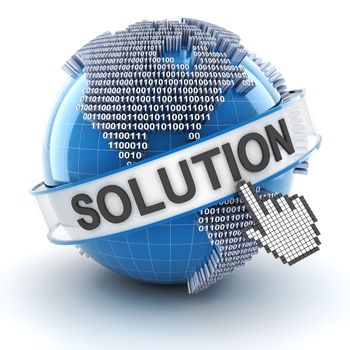IT solution symbol with digital globe, 3d render, white background