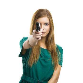 Beautiful woman holding a weapon 