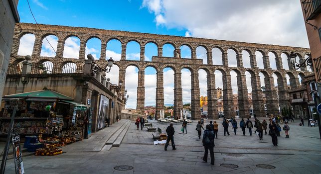 The ancient Roman aqueduct in Segovia.