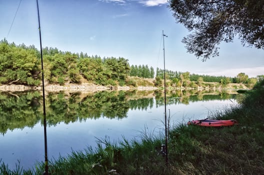 Beautiful evening at the river in Spain