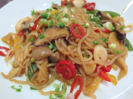 closed up the fried konjac with mushroom