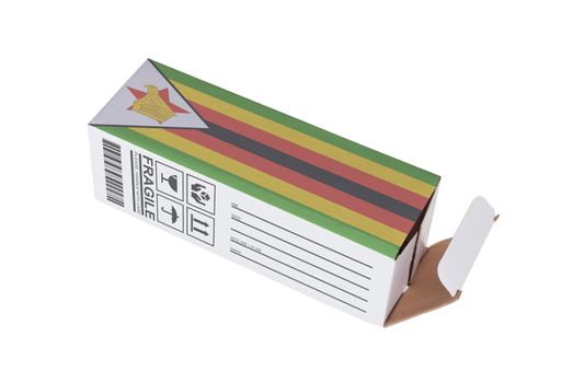 Concept of export, opened paper box - Product of Zimbabwe