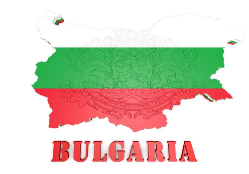 3d map illustration of Bulgaria with flag and coat of arms