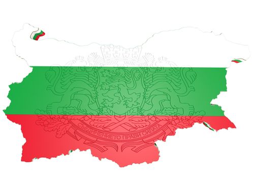 3d map illustration of Bulgaria with flag and coat of arms